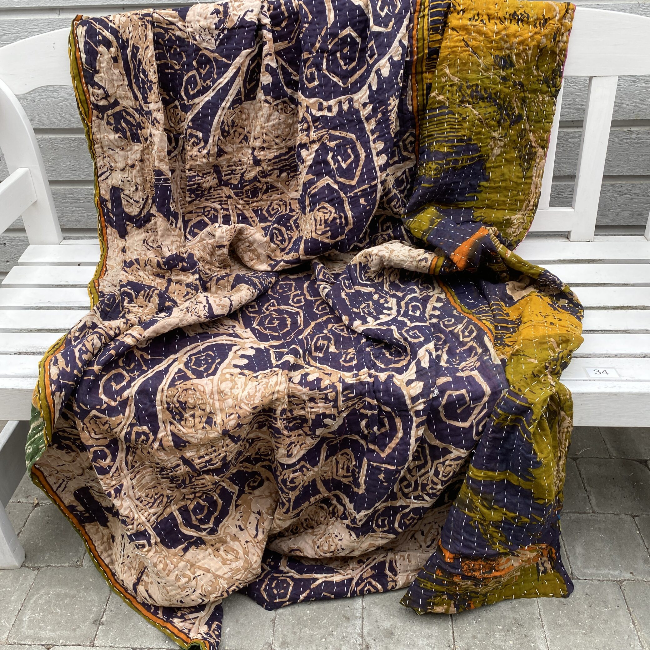 Sari kantha tæppe ca. 135x230 cm. #34