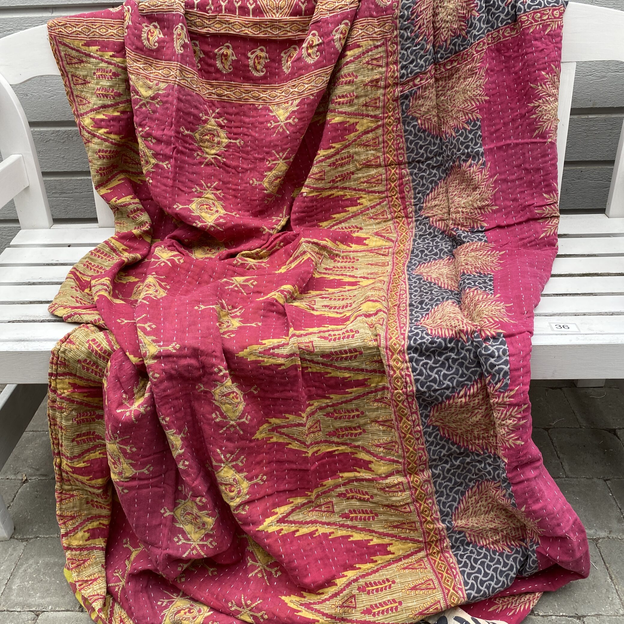 Sari kantha tæppe ca. 135x230 cm. #36
