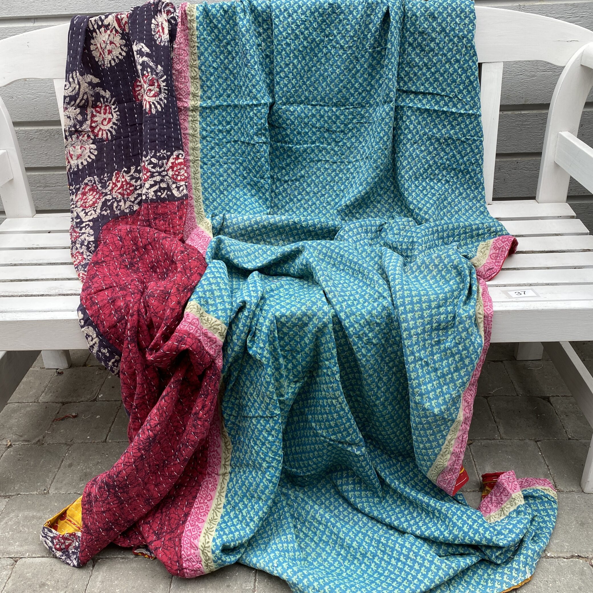 Sari kantha tæppe ca. 135x230 cm. #37