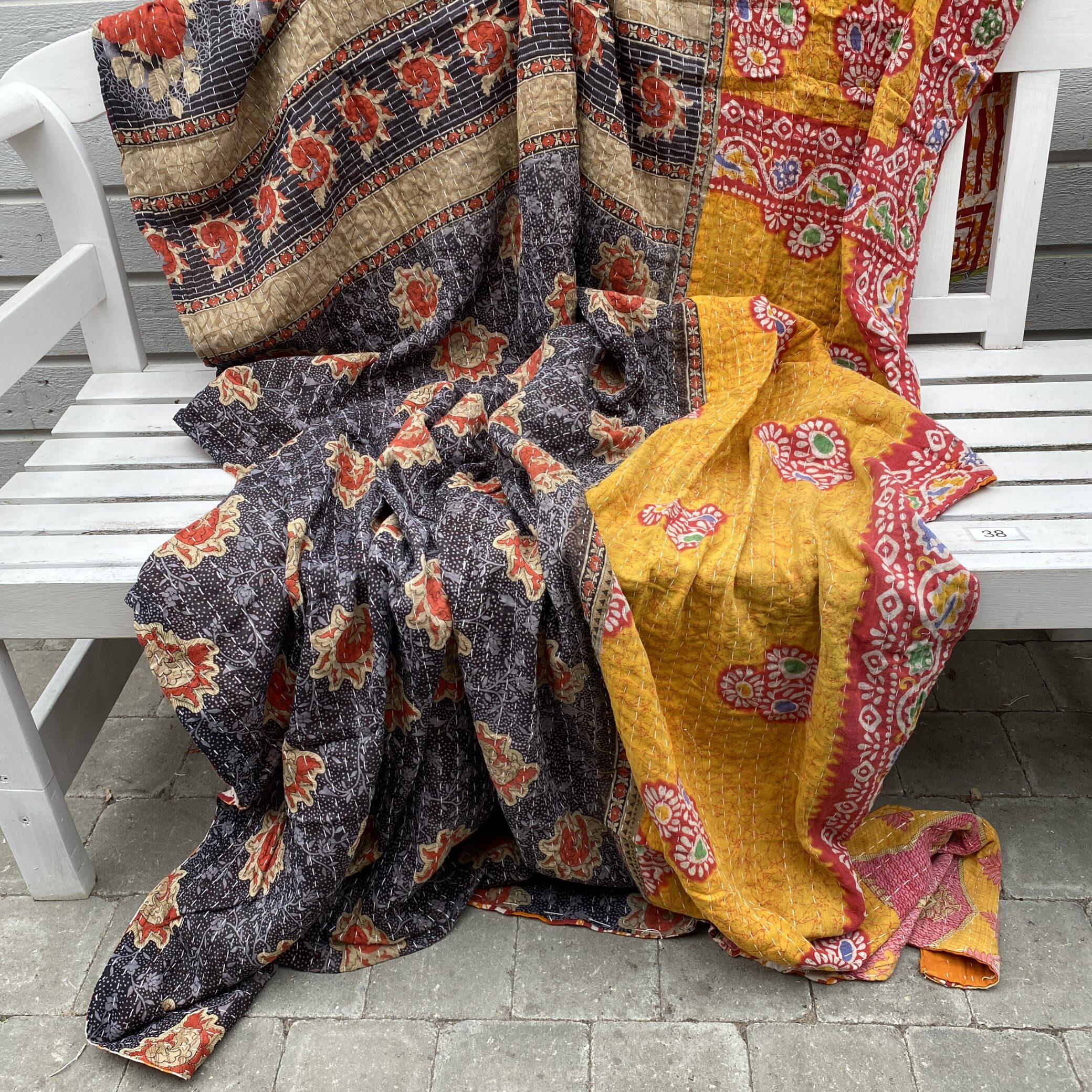 Sari kantha tæppe ca. 135x230 cm. #38