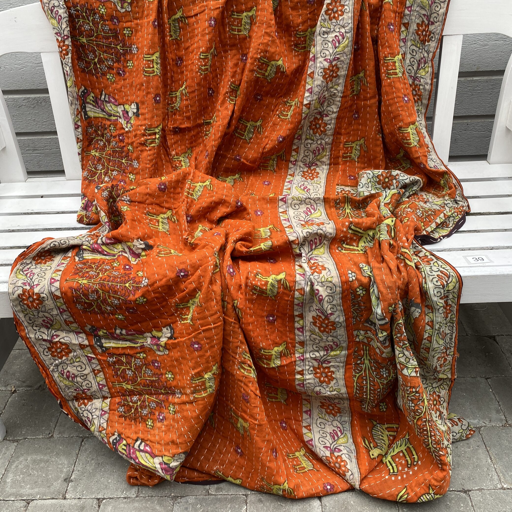 Sari kantha tæppe ca. 135x230 cm. #39