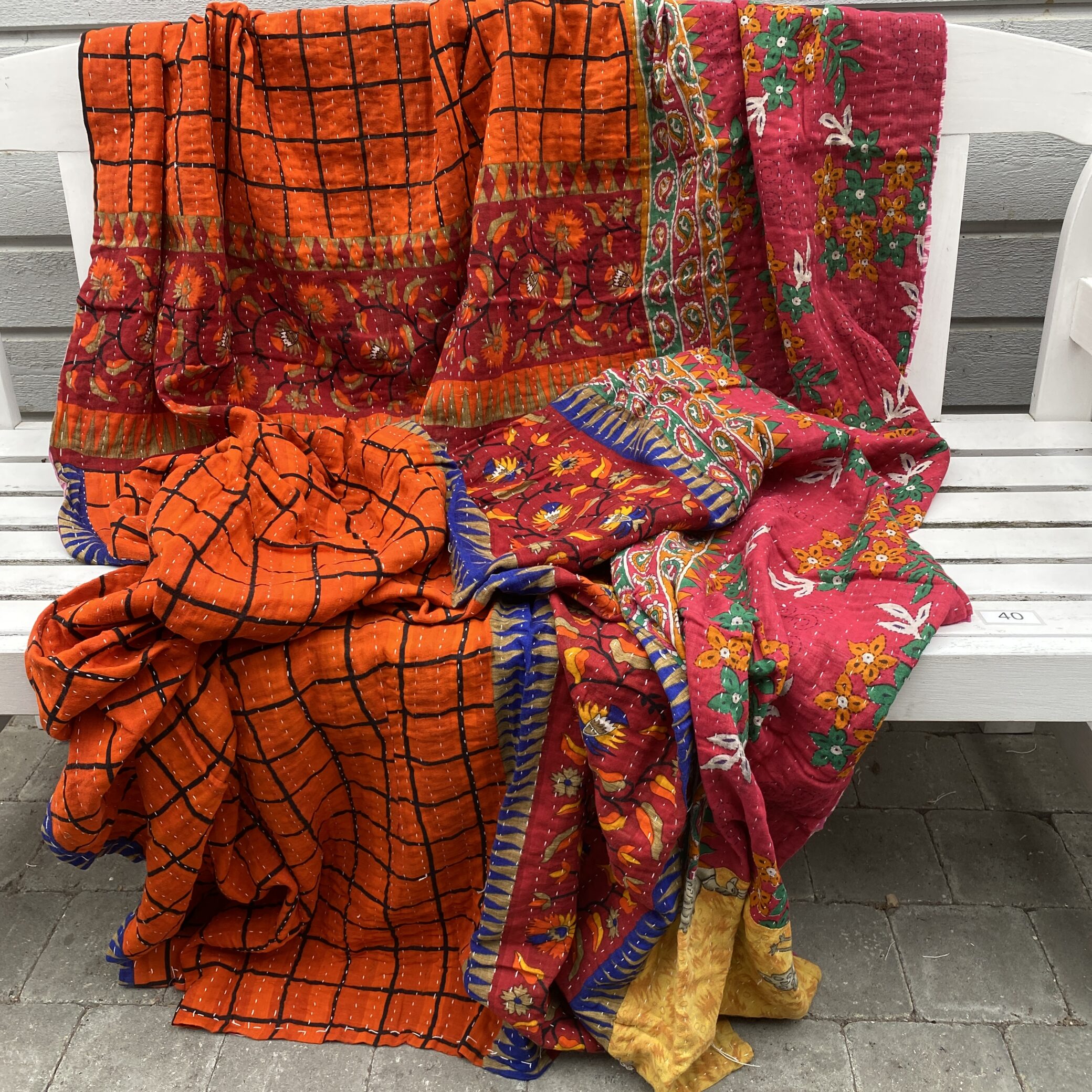 Sari kantha tæppe ca. 135x230 cm. #40
