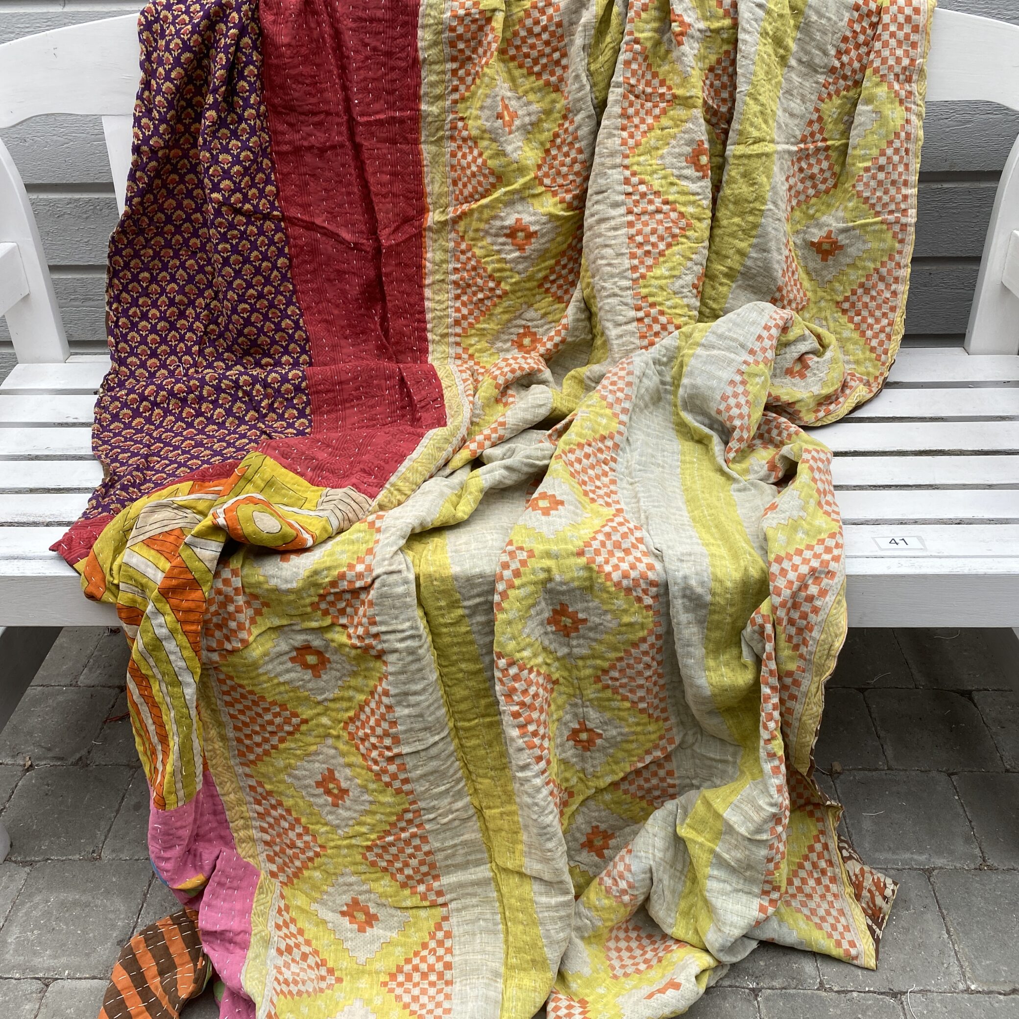 Sari kantha tæppe ca. 135x230 cm. #41