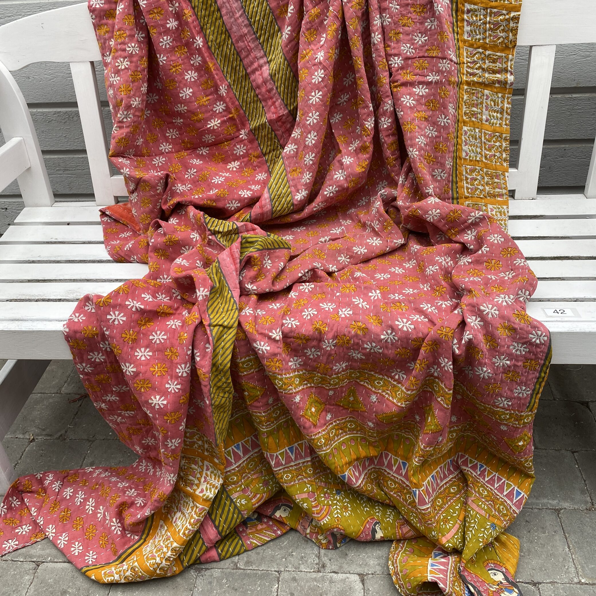 Sari kantha tæppe ca. 135x230 cm. #42