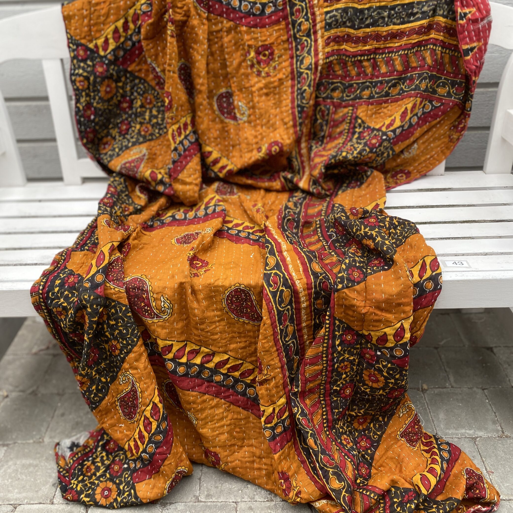 Sari kantha tæppe ca. 135x230 cm. #43