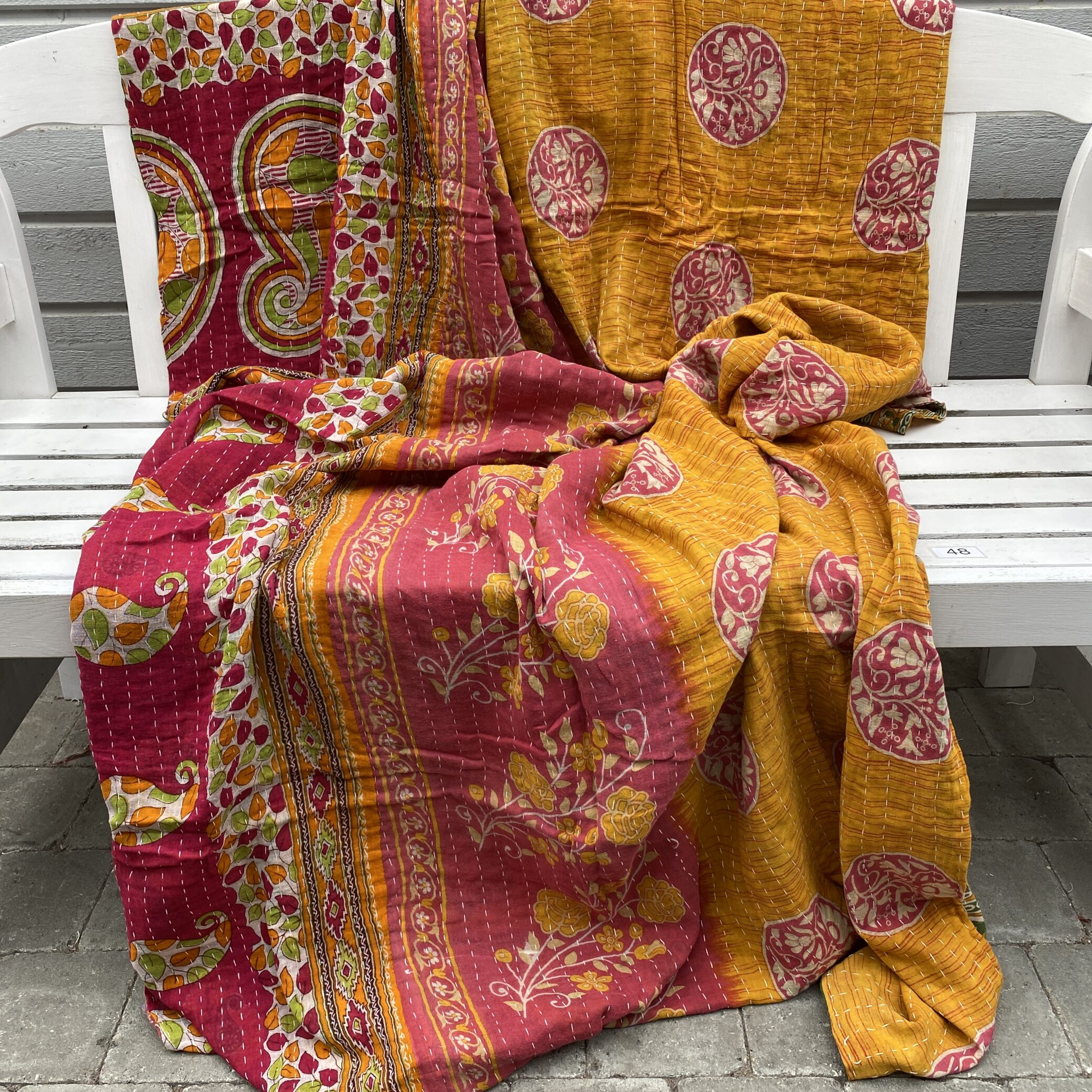 Sari kantha tæppe ca. 135x230 cm. #48
