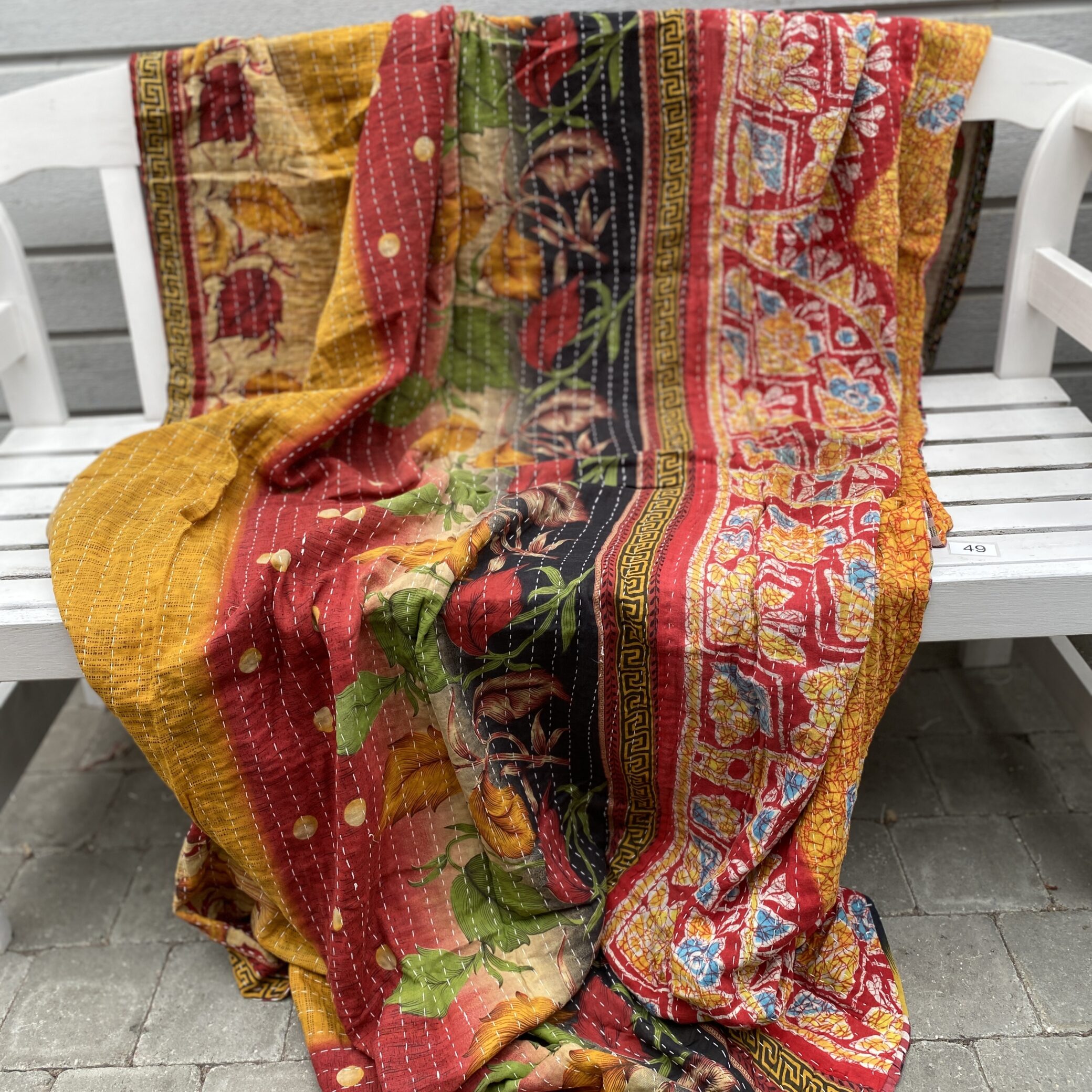 Sari kantha tæppe ca. 135x230 cm. #49