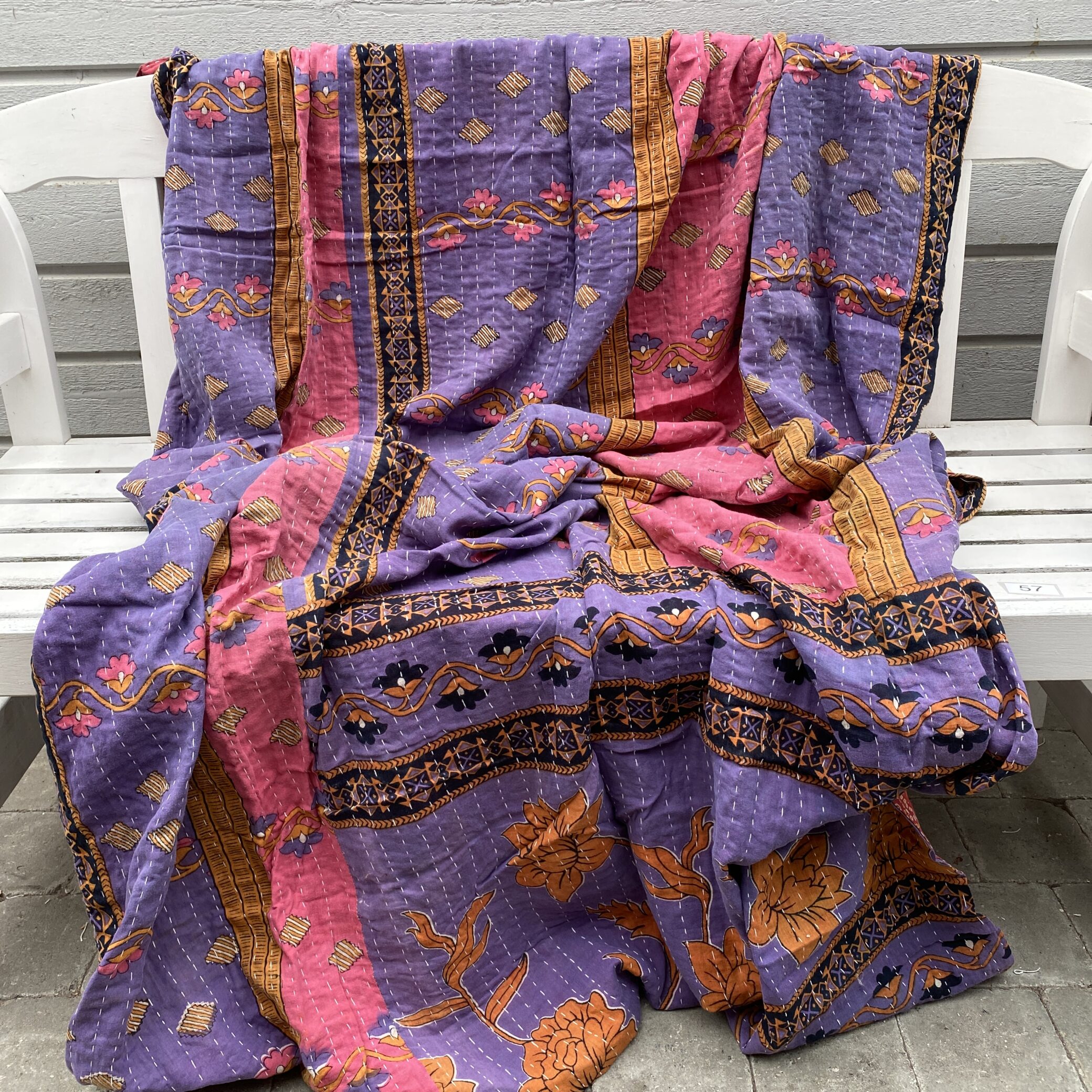 Sari kantha tæppe ca. 135x230 cm. #57