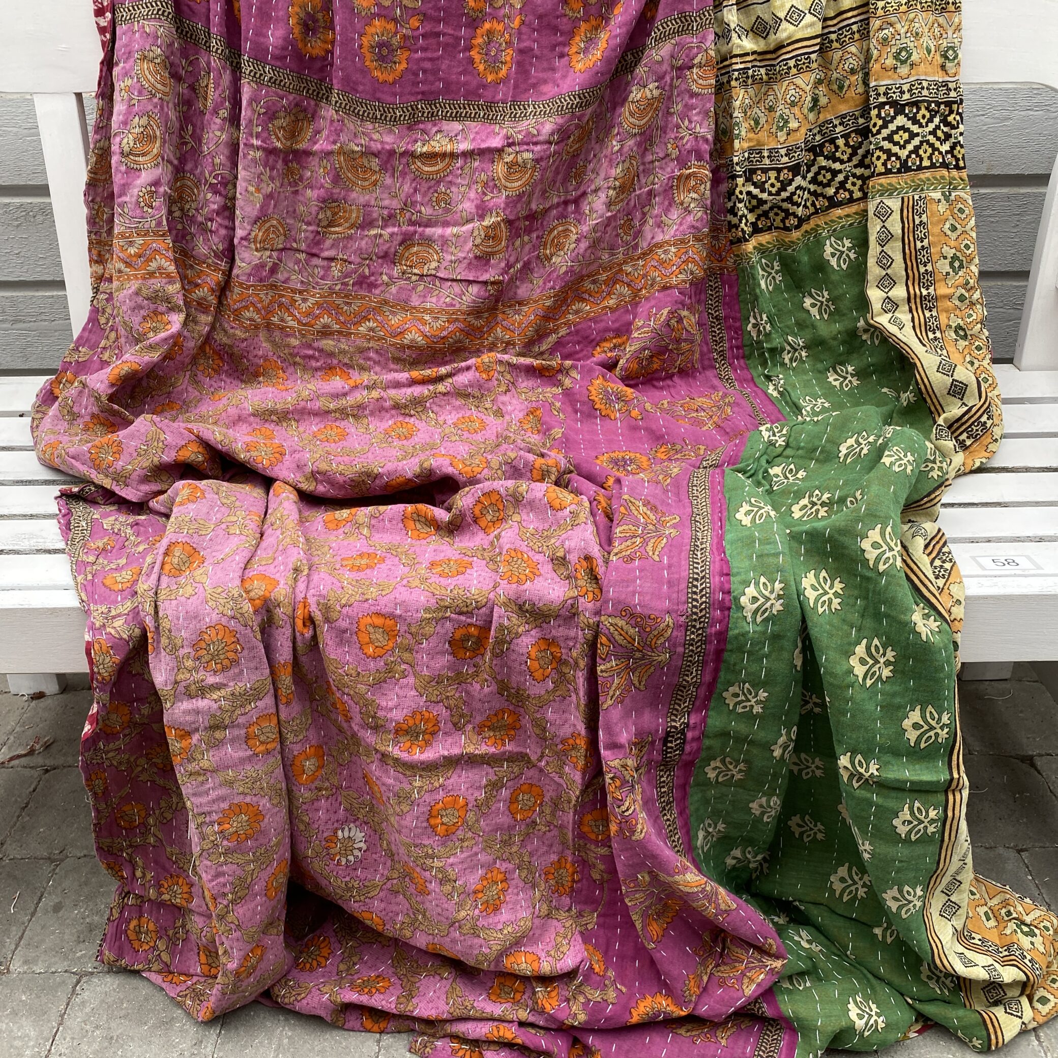 Sari kantha tæppe ca. 135x230 cm. #58