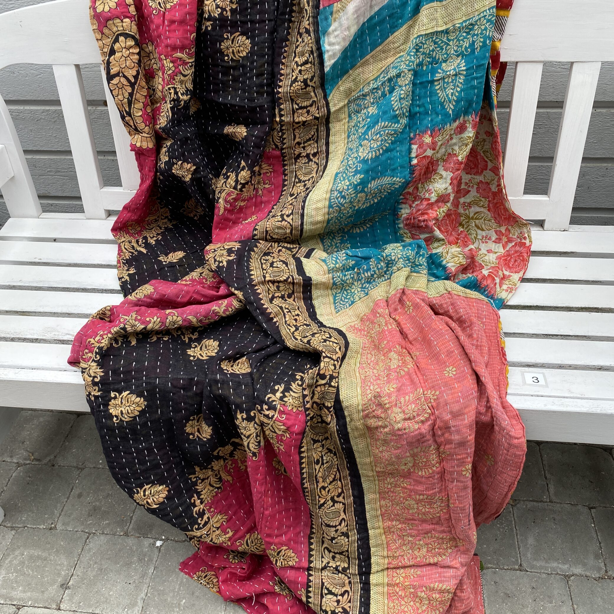 Sari kantha tæppe ca. 135x230 cm. #3