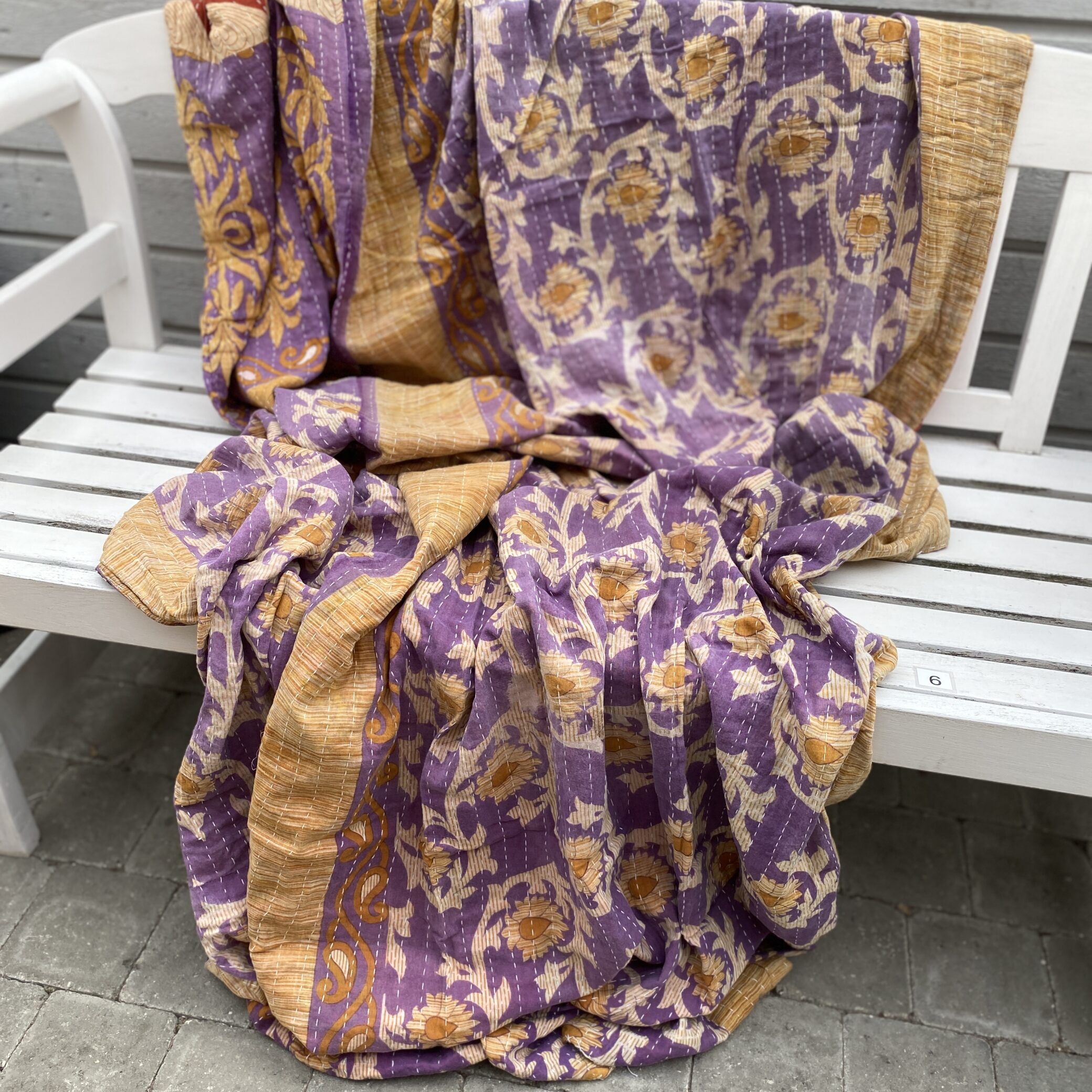 Sari kantha tæppe ca. 135x230 cm. #6