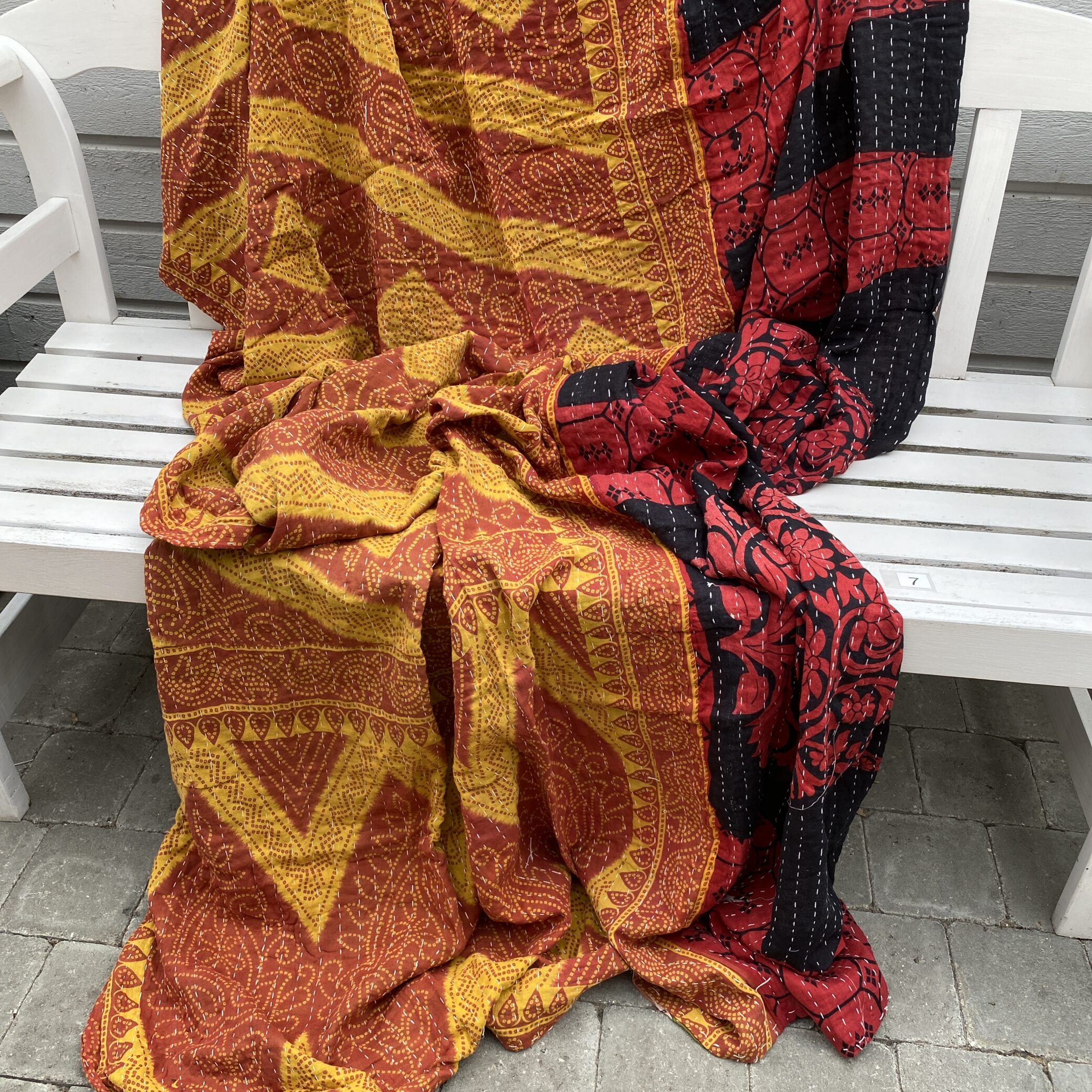 Sari kantha tæppe ca. 135x230 cm. #7