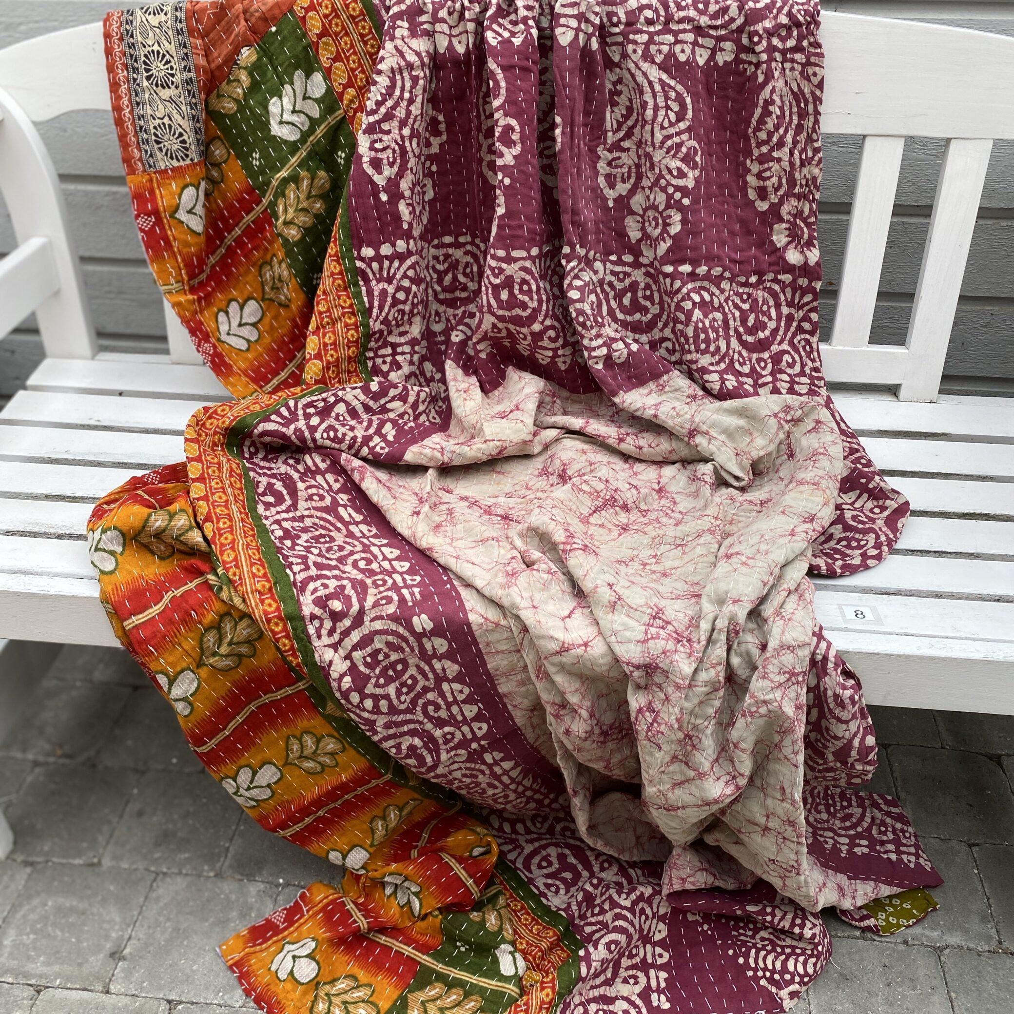 Sari kantha tæppe ca. 135x230 cm. #8