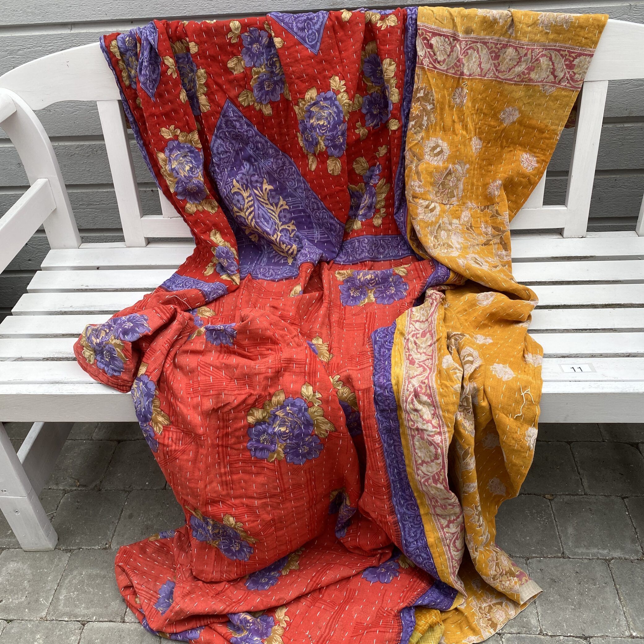 Sari kantha tæppe ca. 135x230 cm. #11
