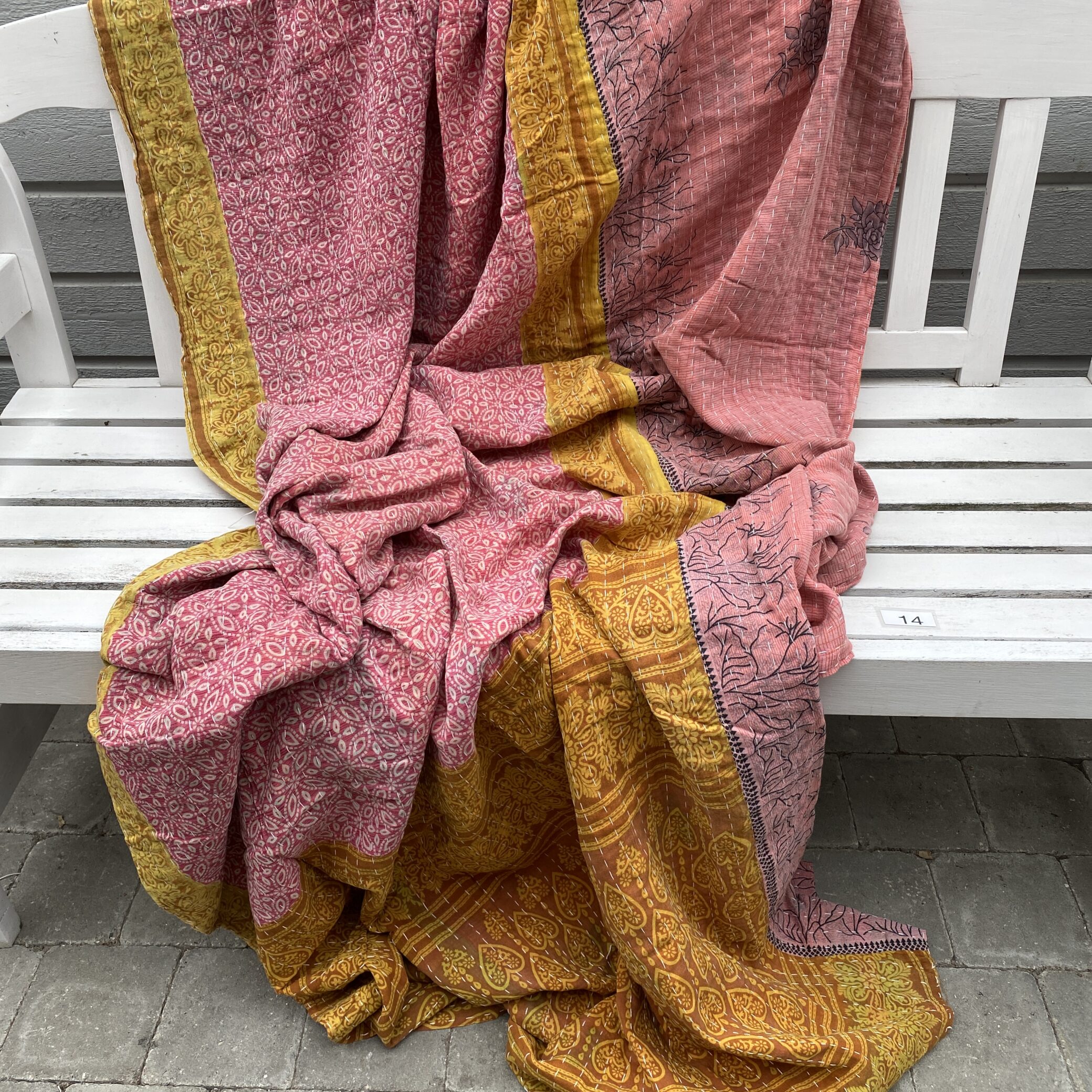 Sari kantha tæppe ca. 135x230 cm. #14