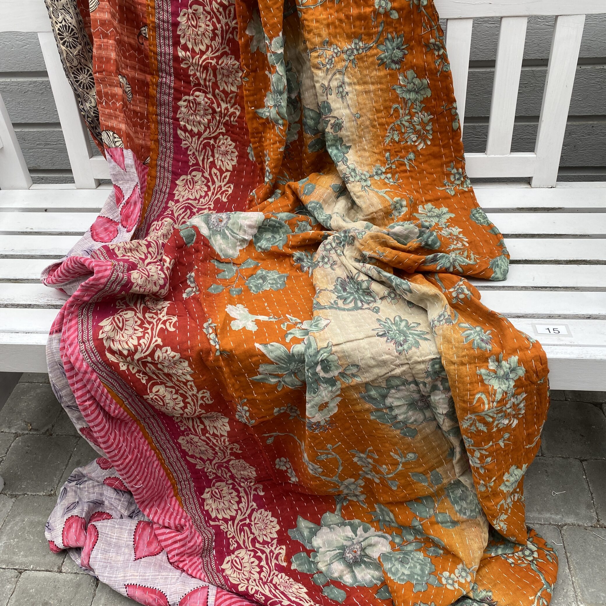 Sari kantha tæppe ca. 135x230 cm. #15