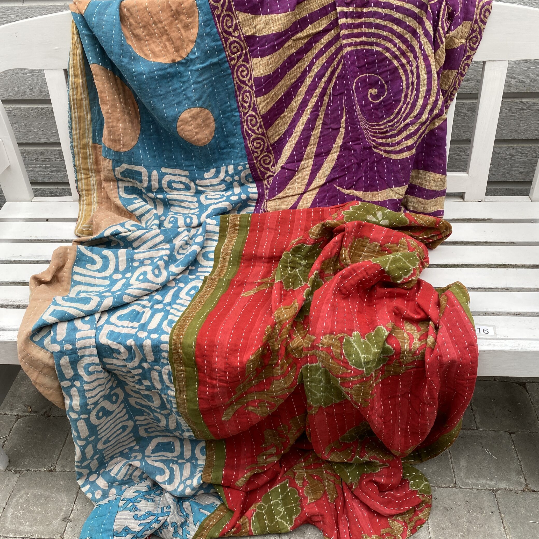 Sari kantha tæppe ca. 135x230 cm. #16