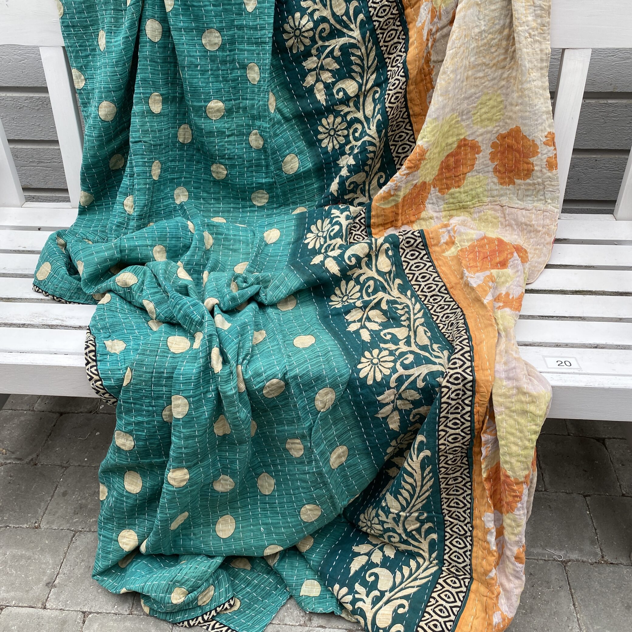 Sari kantha tæppe ca. 135x230 cm. #20