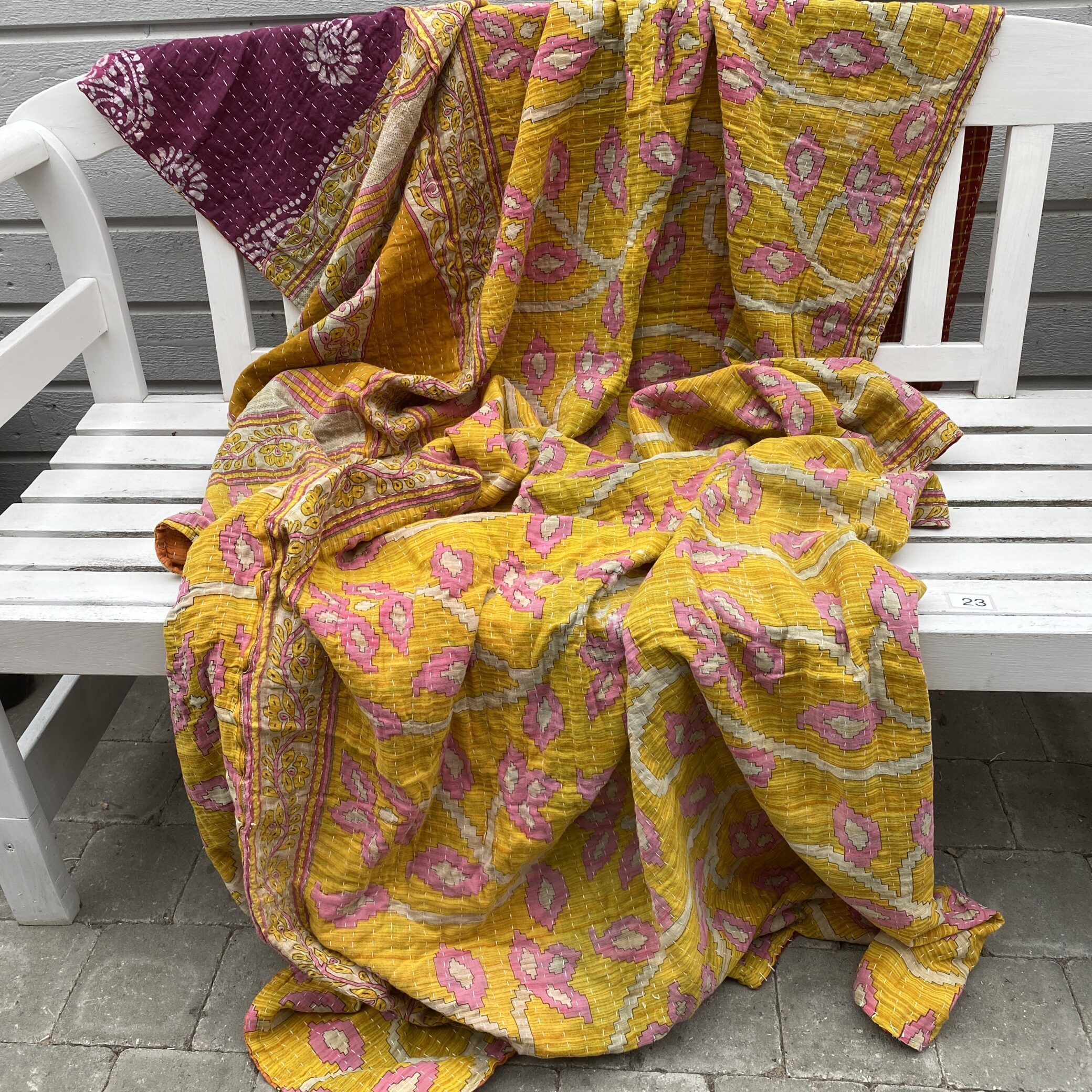 Sari kantha tæppe ca. 135x230 cm. #23