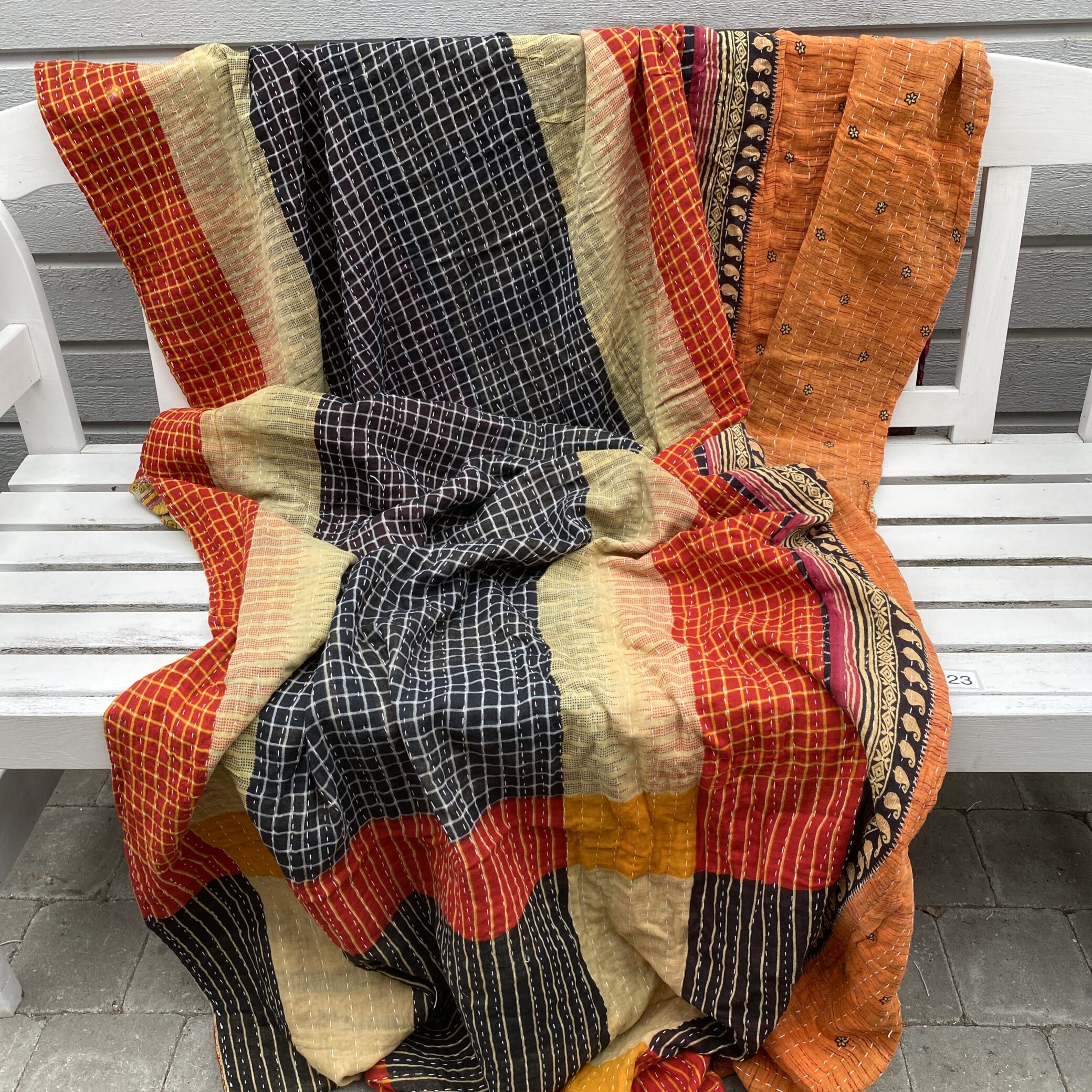 Sari kantha tæppe ca. 135x230 cm. #23