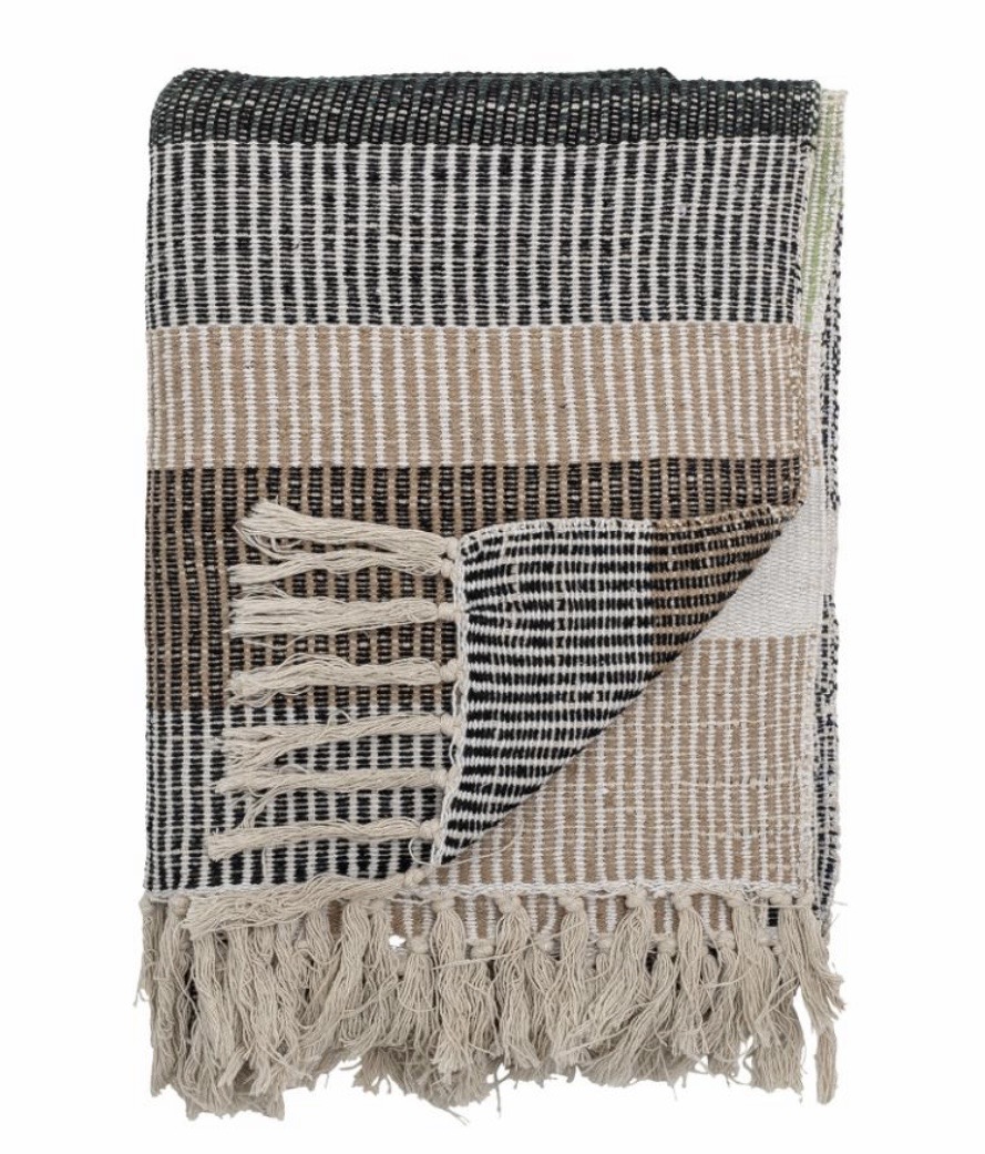 Plaid, Brune, grønne og sorte. Genanvendt Bomuld