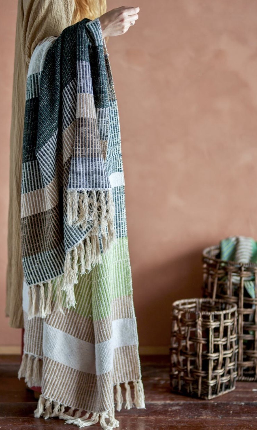 Plaid, Brune, grønne og sorte. Genanvendt Bomuld