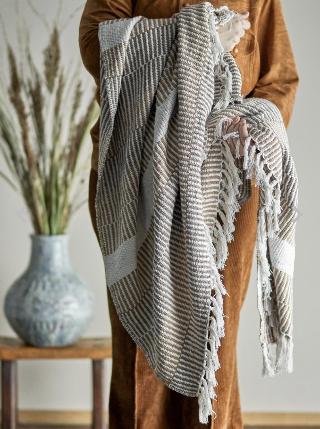 Plaid, Lyse nuancer Brun. Genanvendt Bomuld